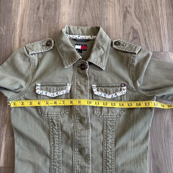 Vintage Y2K Tommy Hilfiger Olive Green Military Jacket Floral Women’s Size S - Picture 6 of 8